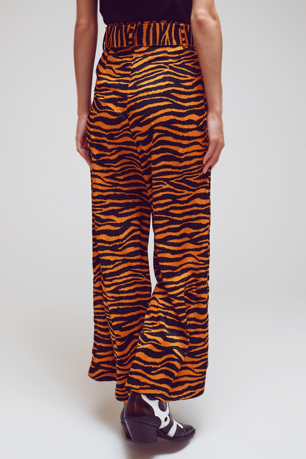 Animal Print Straight Leg Pants With Wide Buckle Belt - Szua Store