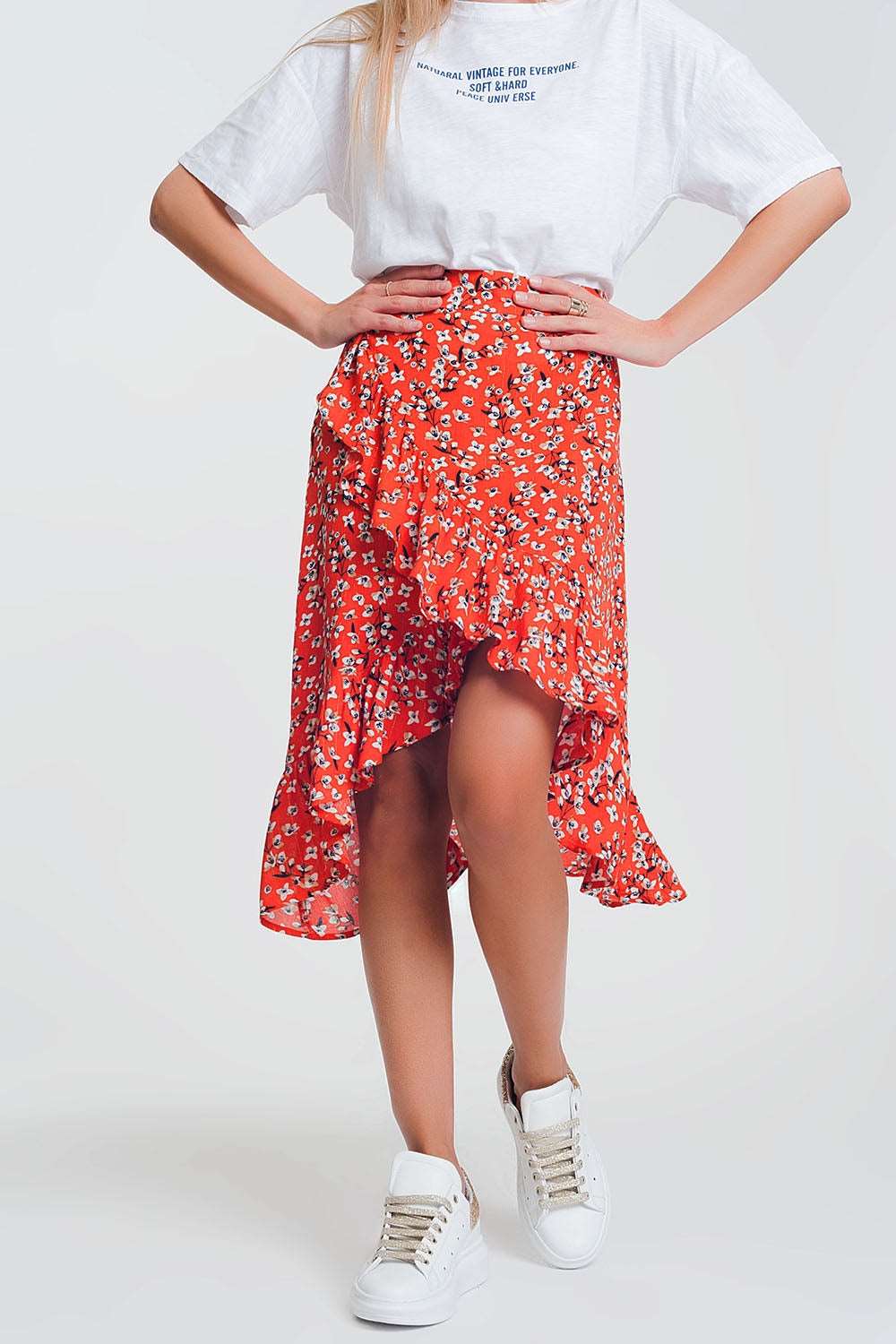 Asymetric wrap printed red skirt Szua Store