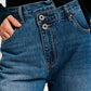 Asymmetric button detail straight jeans in mid blue Szua Store
