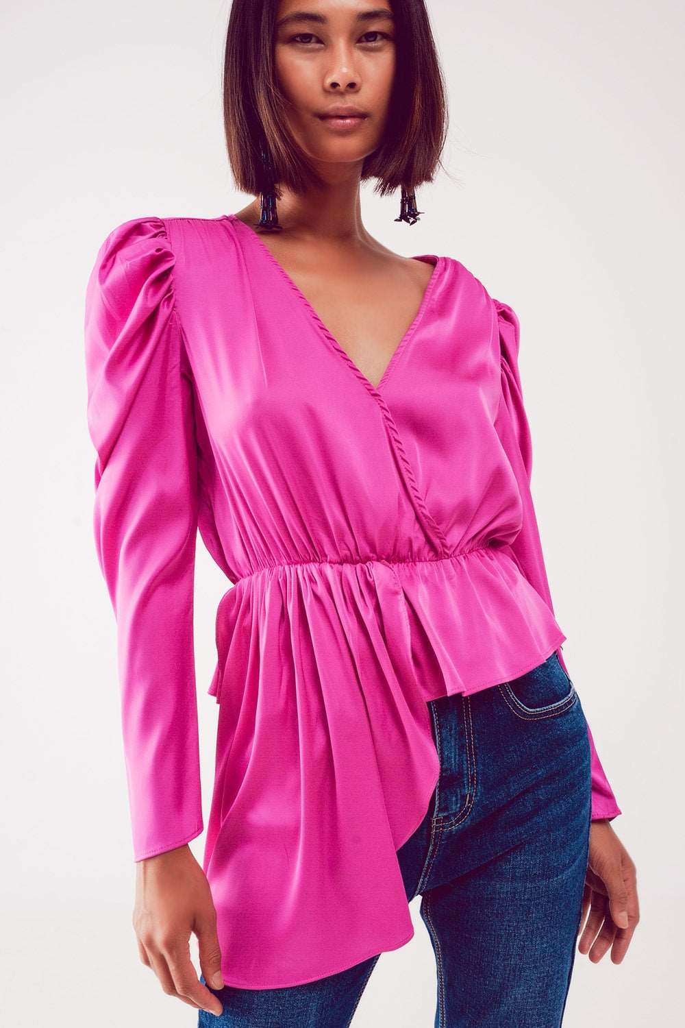 Asymmetric puff sleeve blouse in fuchsia Szua Store