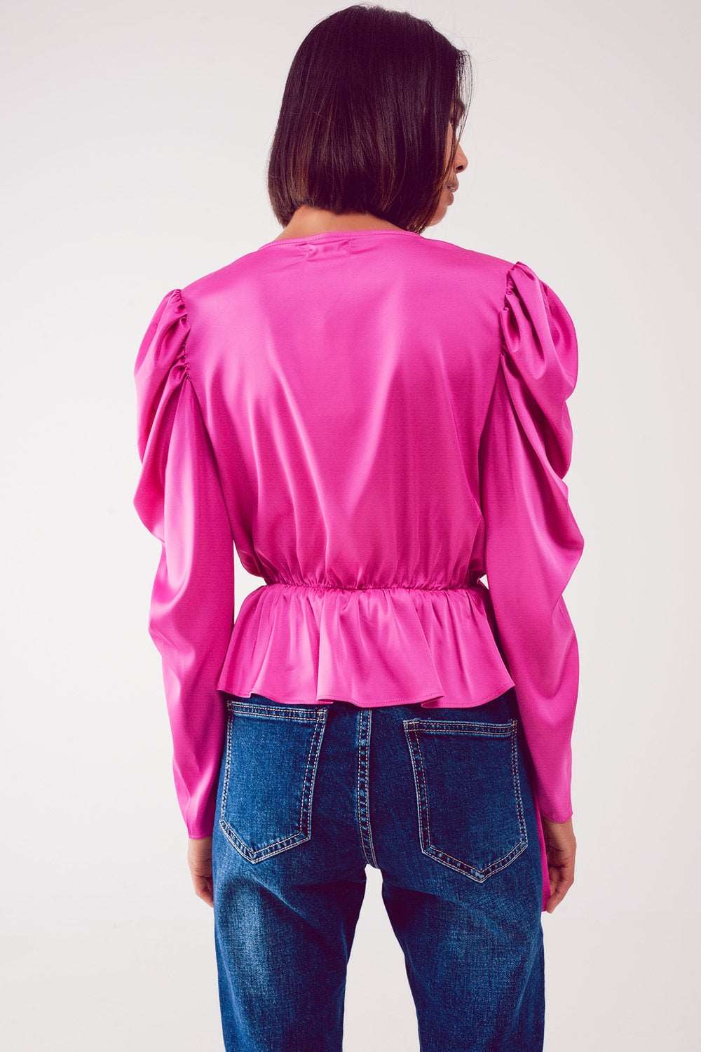 Asymmetric puff sleeve blouse in fuchsia Szua Store