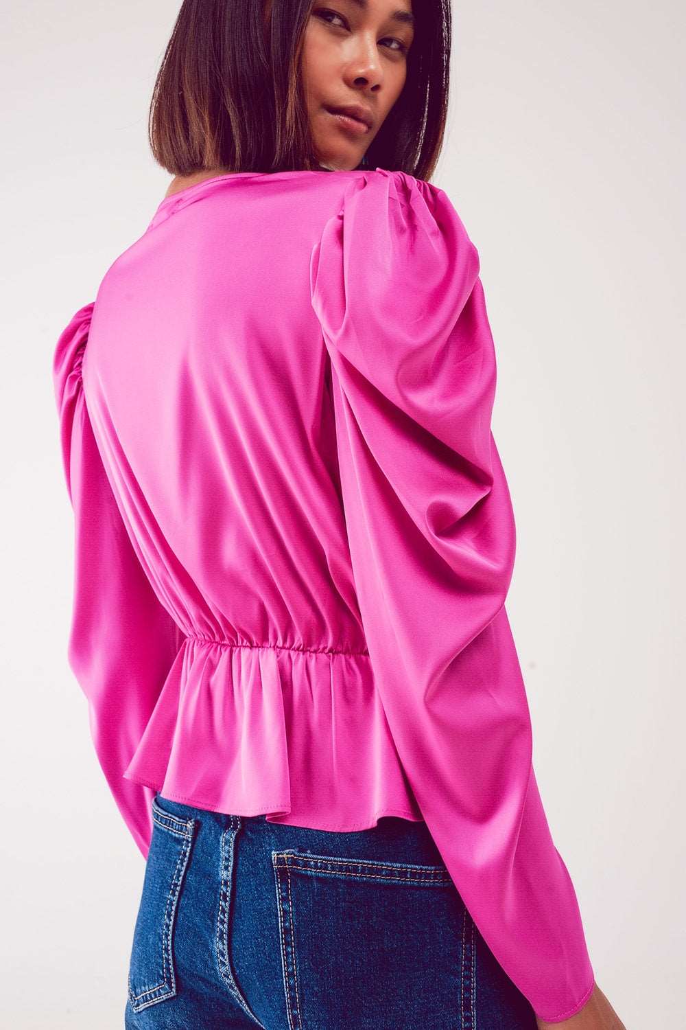 Asymmetric puff sleeve blouse in fuchsia Szua Store