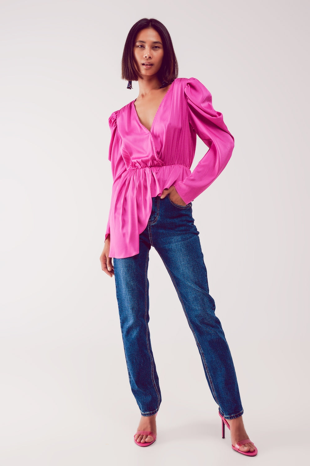 Asymmetric puff sleeve blouse in fuchsia Szua Store