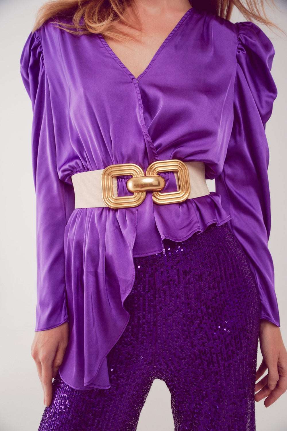 Asymmetric puff sleeve blouse in purple Szua Store