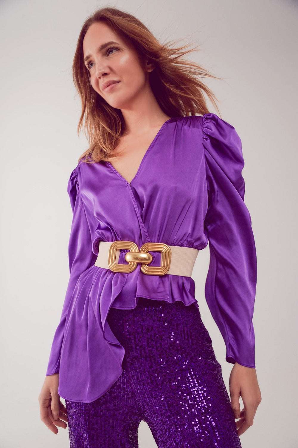 Asymmetric puff sleeve blouse in purple Szua Store