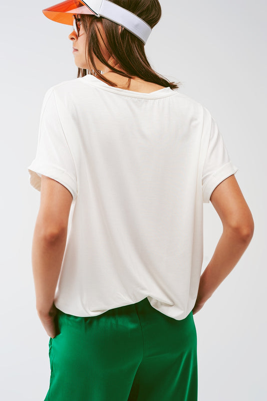 Asymmetrical graphic T-Shirt in White And Green - Szua Store