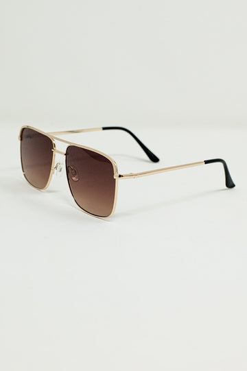 Q2 Aviator Vintage Sunglasses With Golden Rim in Tan