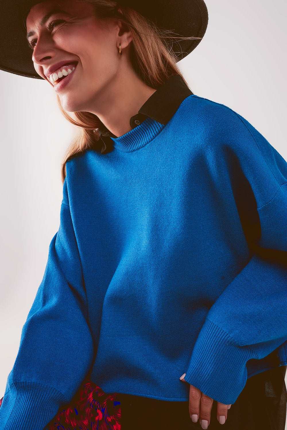 Balloon sleeve knitted jumper in blue Szua Store