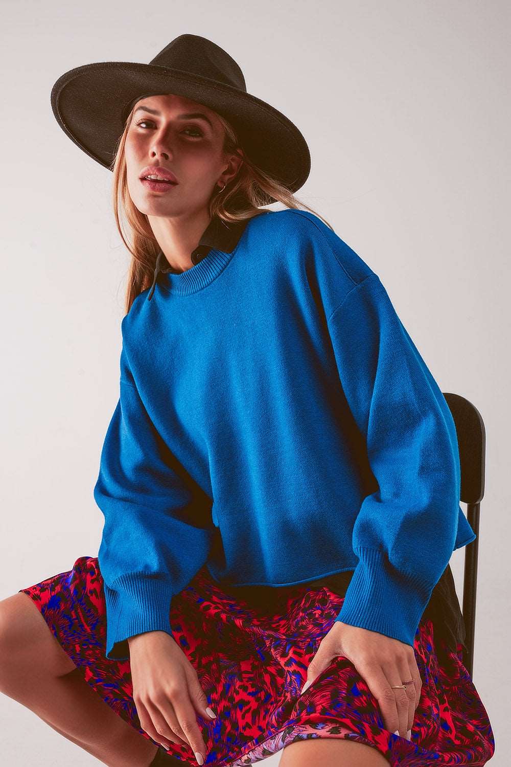 Balloon sleeve knitted jumper in blue Szua Store