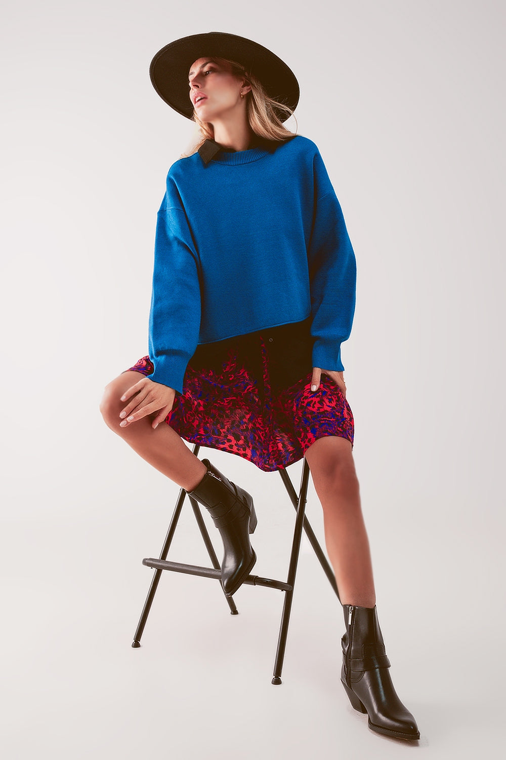 Balloon sleeve knitted jumper in blue Szua Store