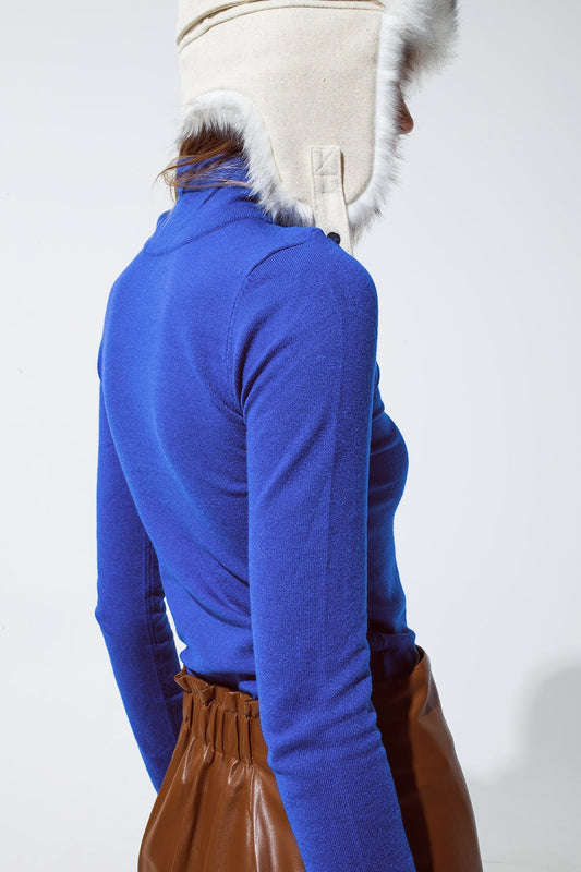 Basic blue fine knit bodycon sweater