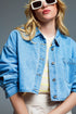 Q2 Basic cropped denim jacket in light blue With Chest Pocket