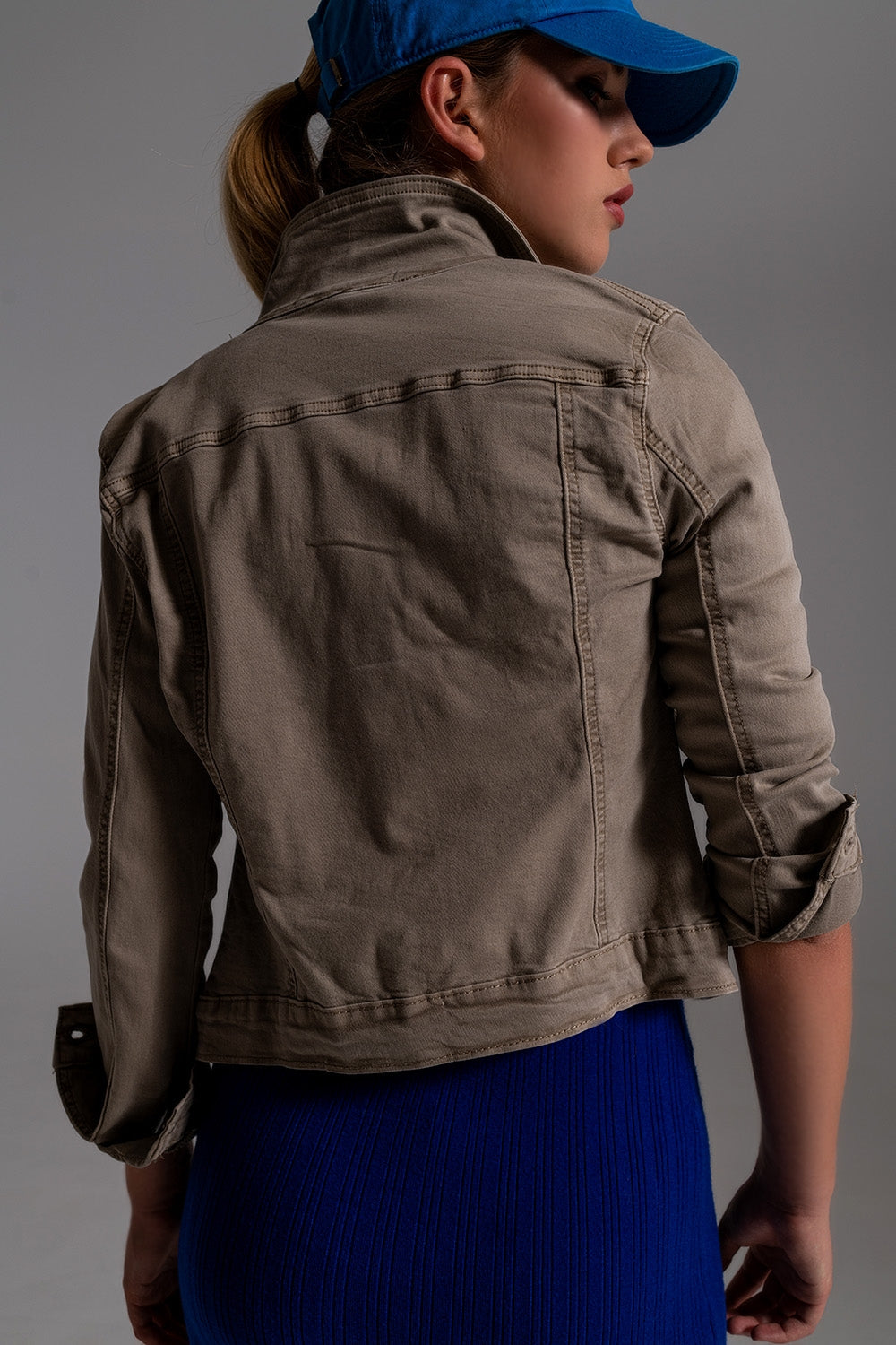 Basic Denim Jacket With Pockets in Beige - Szua Store