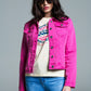 Q2 Basic Denim Jacket With Pockets in Pink