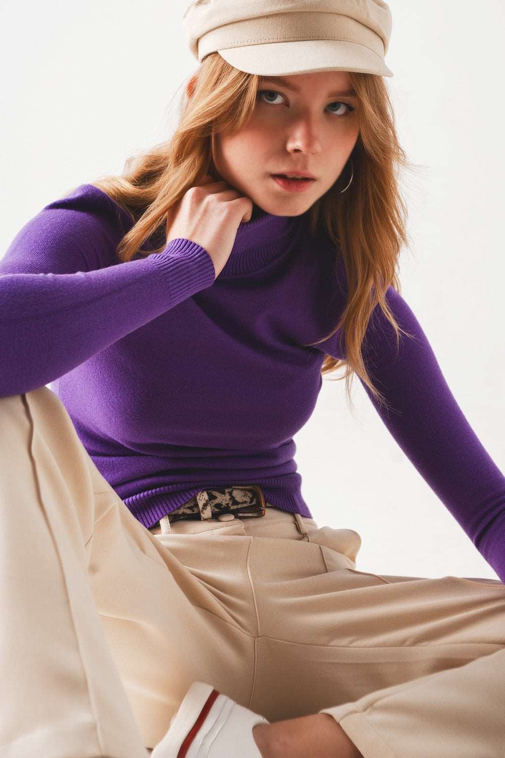 Basic Fine knit high neck jumper in purple Szua Store