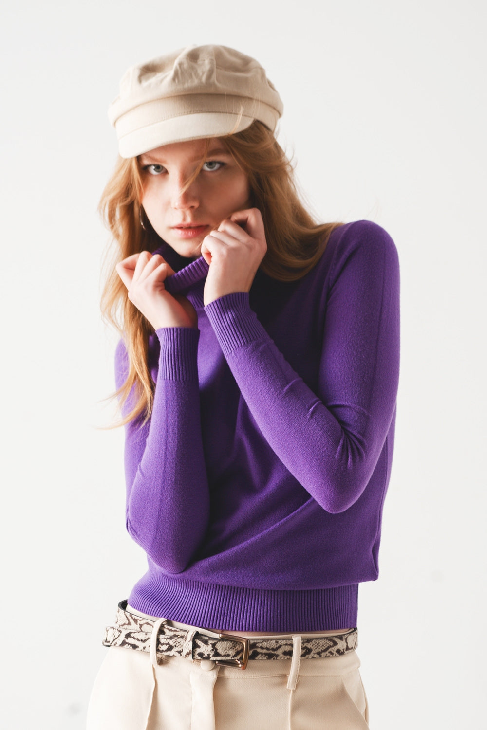 Basic Fine knit high neck jumper in purple Szua Store