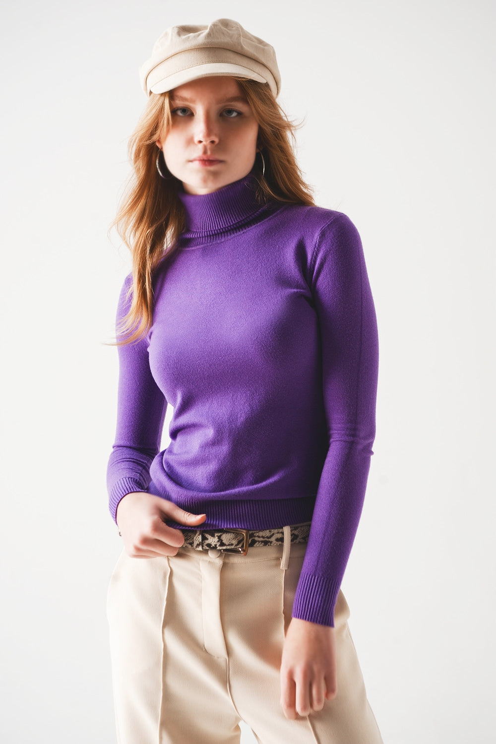 Basic Fine knit high neck jumper in purple Szua Store
