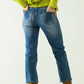 Basic straight jeans with five pockets and frontal metalic button closure