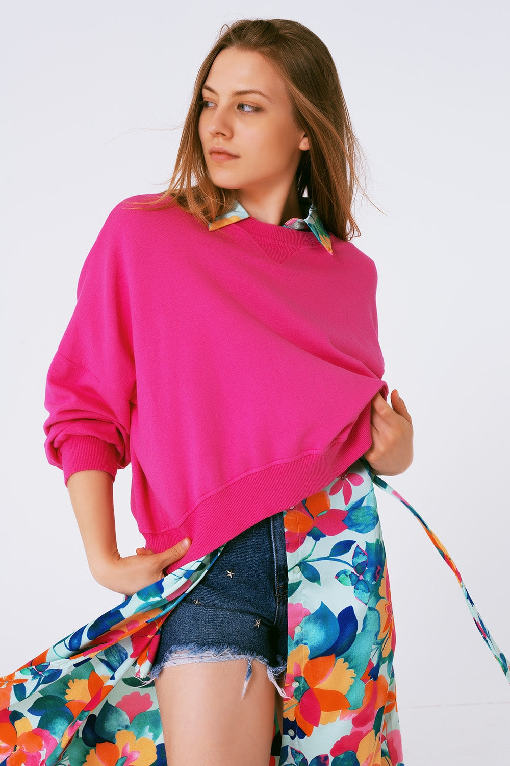 Q2 Basic sweatshirt in fucshia