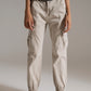 Q2 beige cargo pants with elasticated waist and hem