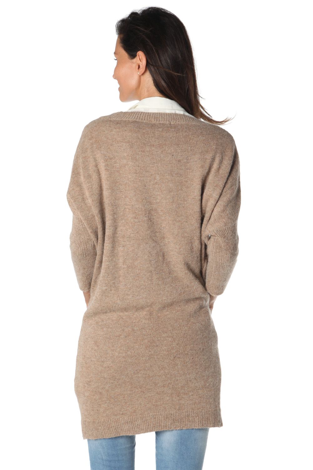 Beige oversize sweater with deep V-neckline - Szua Store