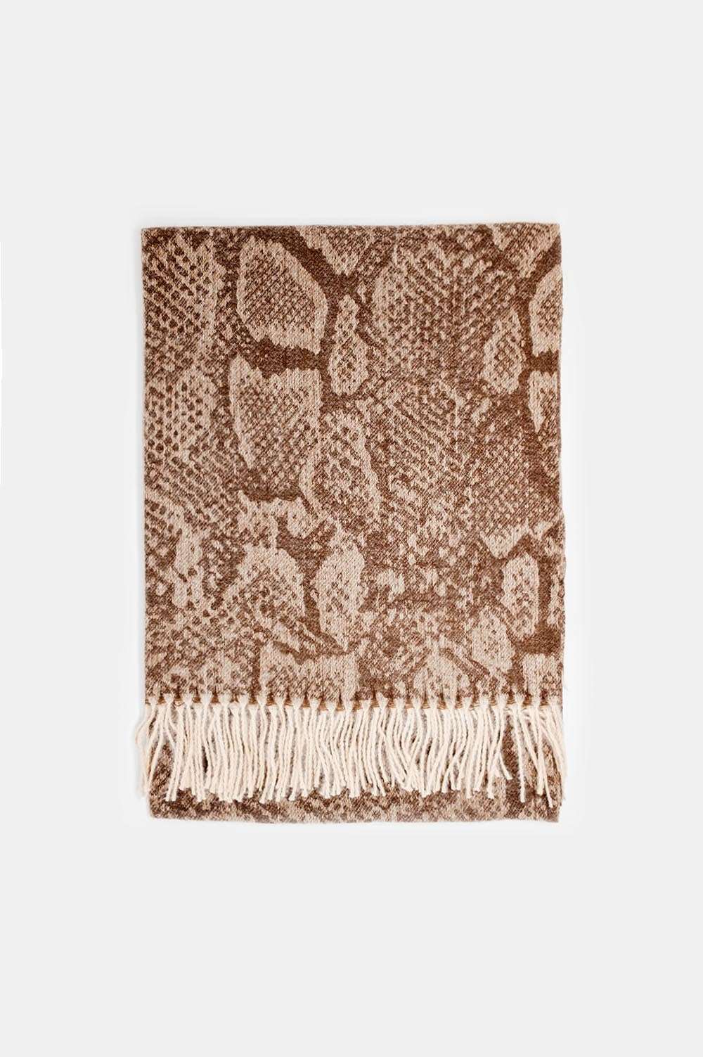 Beige snake print scarf with fringe Szua Store