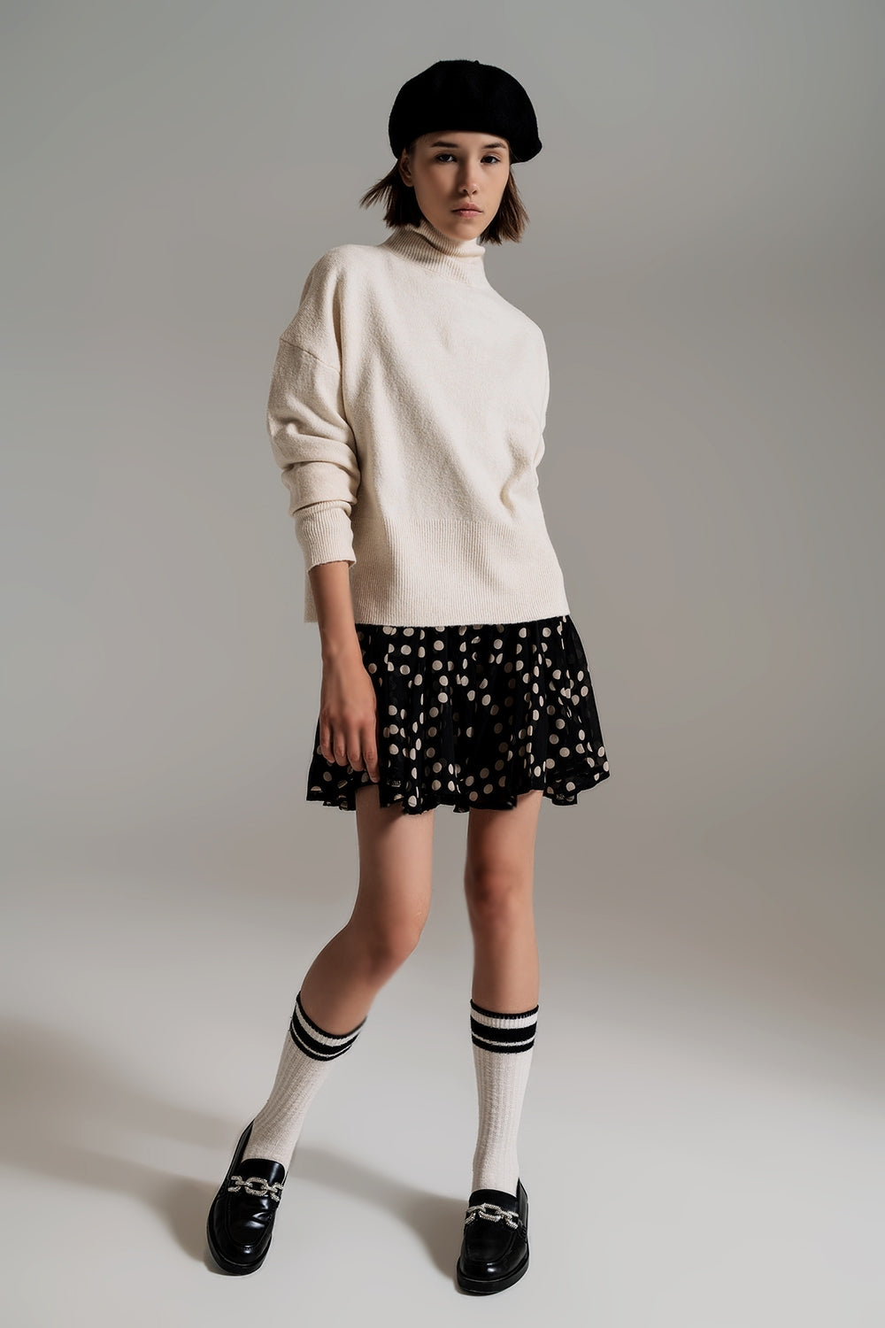 Beige turtleneck sweater in a soft knitted fabric - Szua Store