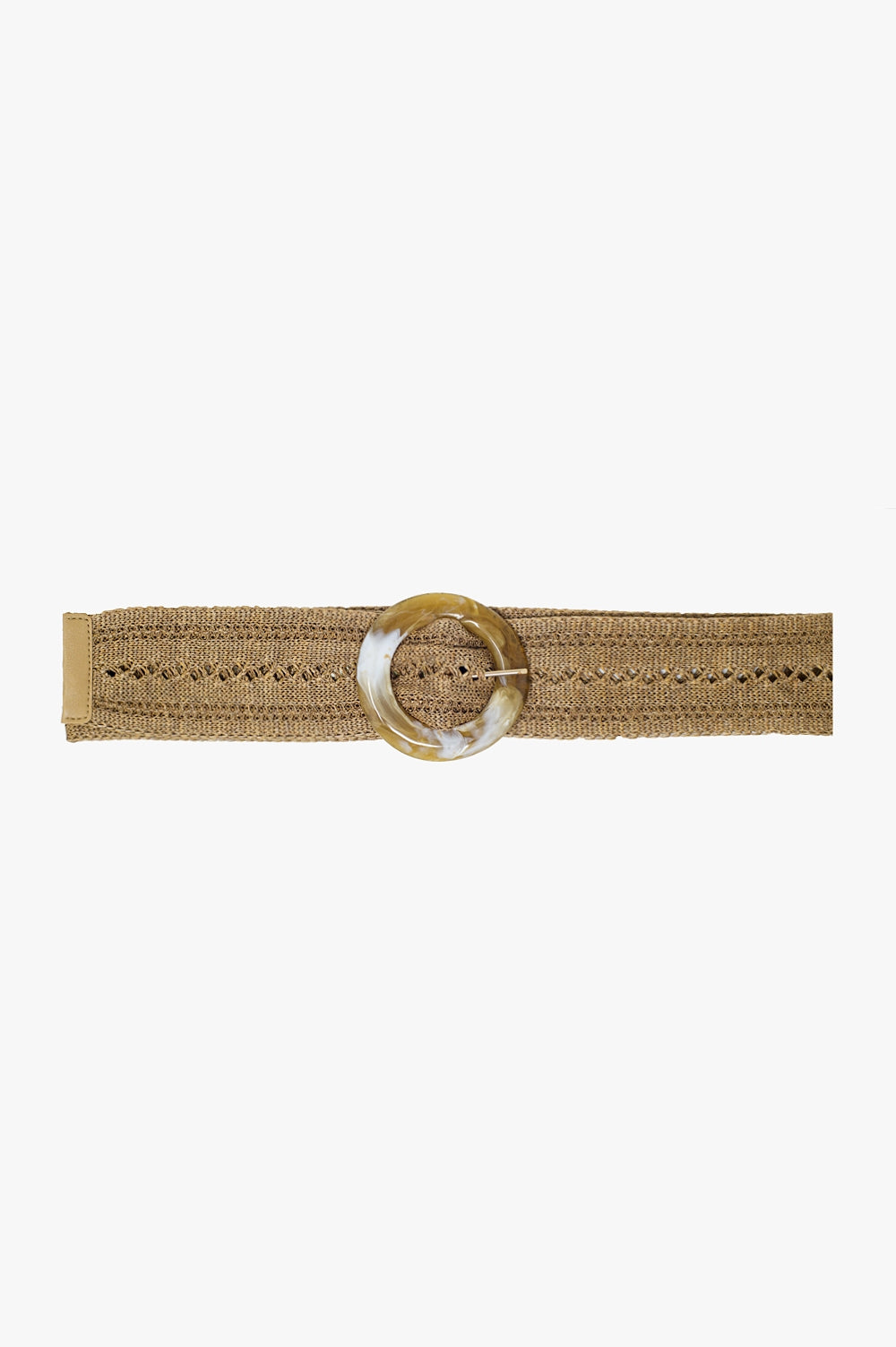 Q2 Beige woven belt with round buckle with marble effect