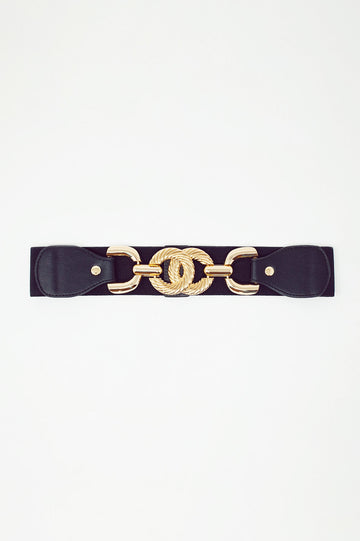 Q2 Belt With Golden Infinity Buckle in Black