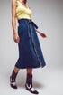 Q2 belted buttoned denim maxi skirt