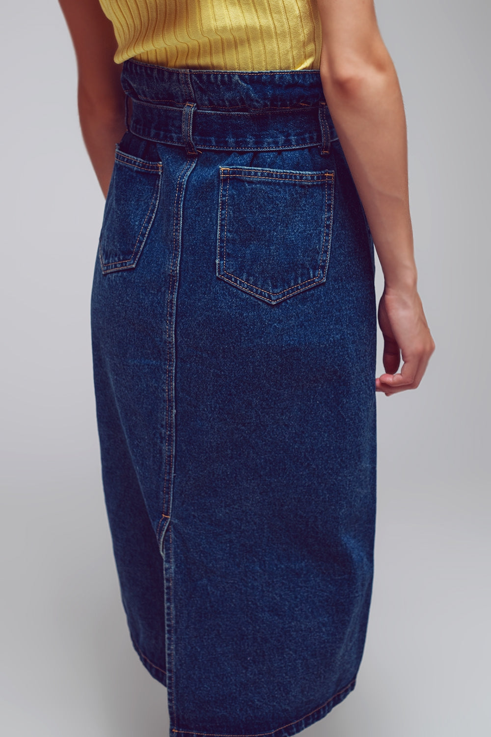 Belted Buttoned Denim Maxi Skirt - Szua Store