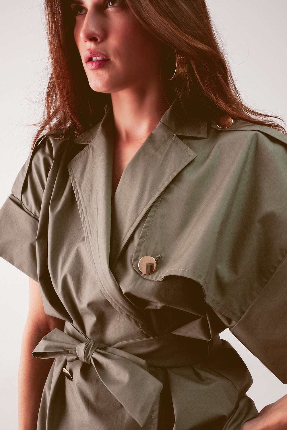 Belted jacket with drop shoulder in khaki Szua Store