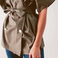 Belted jacket with drop shoulder in khaki Szua Store