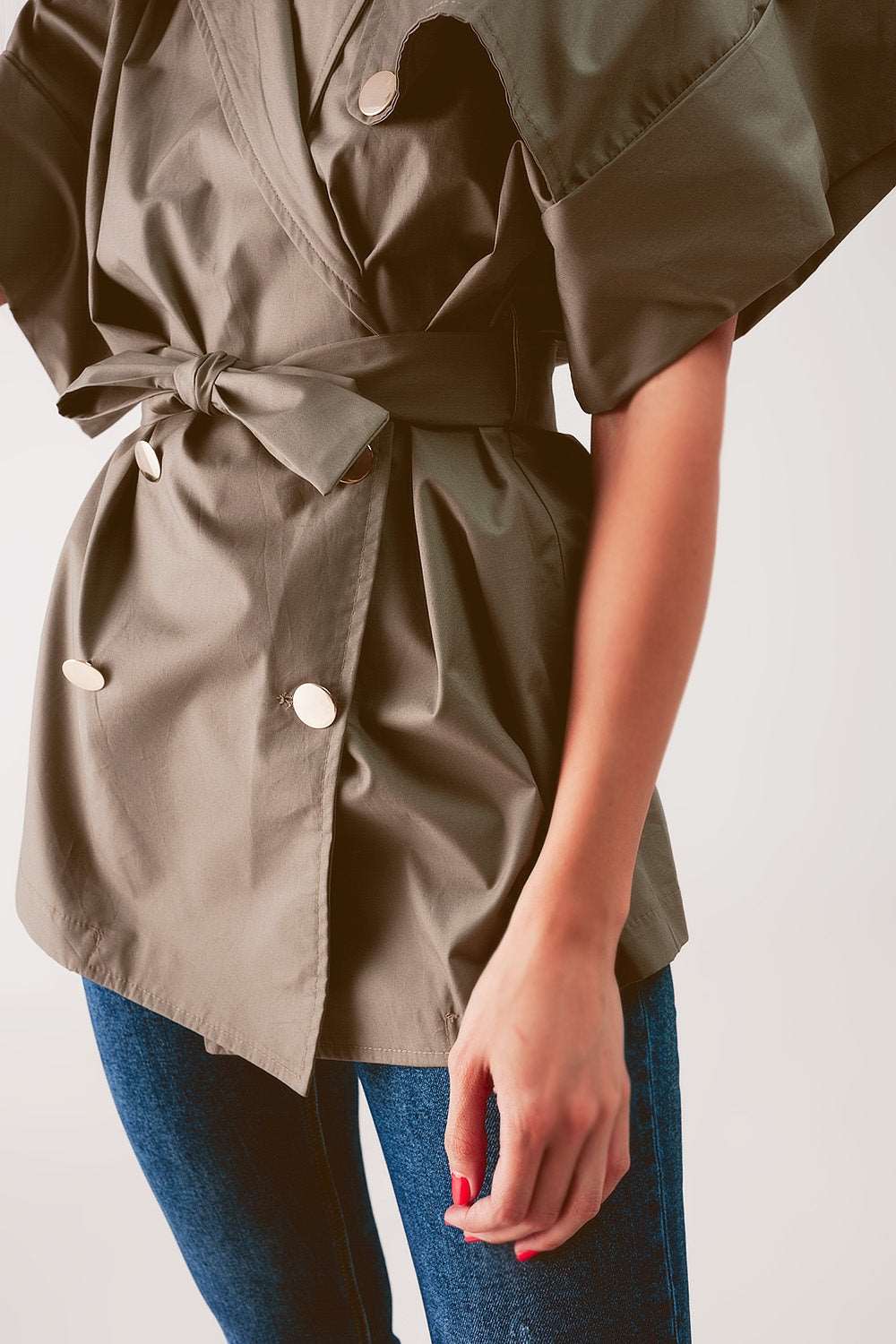 Belted jacket with drop shoulder in khaki Szua Store