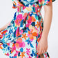 Belted soft satin dress with flower print - Szua Store