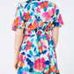 Belted soft satin dress with flower print - Szua Store