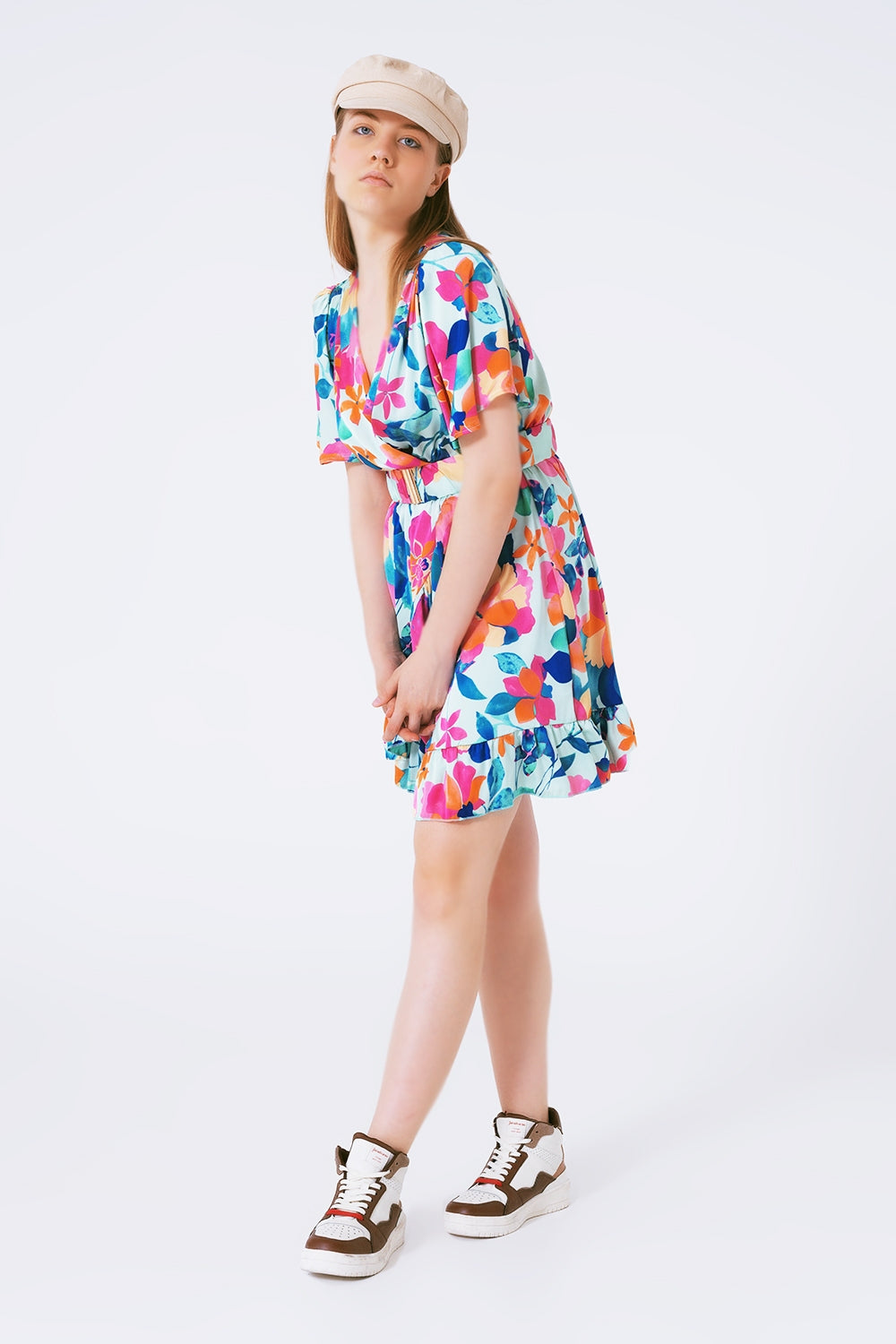 Belted soft satin dress with flower print - Szua Store