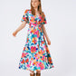 Q2 belted soft satin maxi dress with flower print