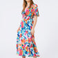 Belted soft satin maxi dress with flower print - Szua Store
