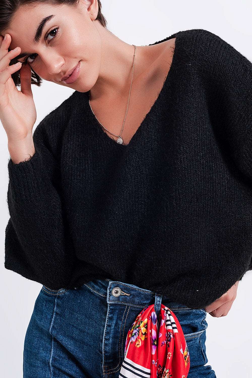 Black batwing fluffy sweater Szua Store