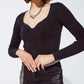 Q2 Black chenille sweetheart neck top