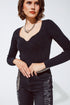 Q2 Black chenille sweetheart neck top