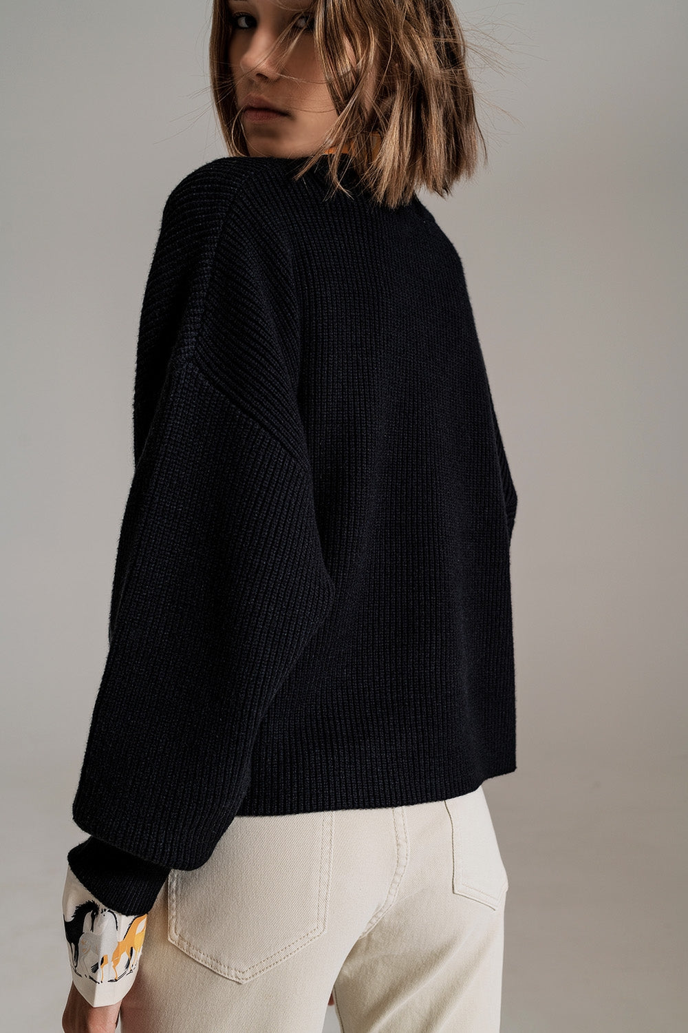 Black chunky knitted relaxed Jumper - Szua Store