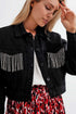 Black denim jacket with strass fringing Szua Store