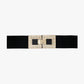 Q2 Black elastic belt with double-closing square buckle in rhinestones and metal