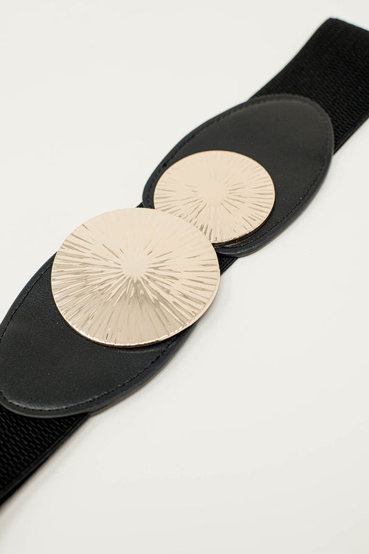 Black elastic belt with double metal buckle