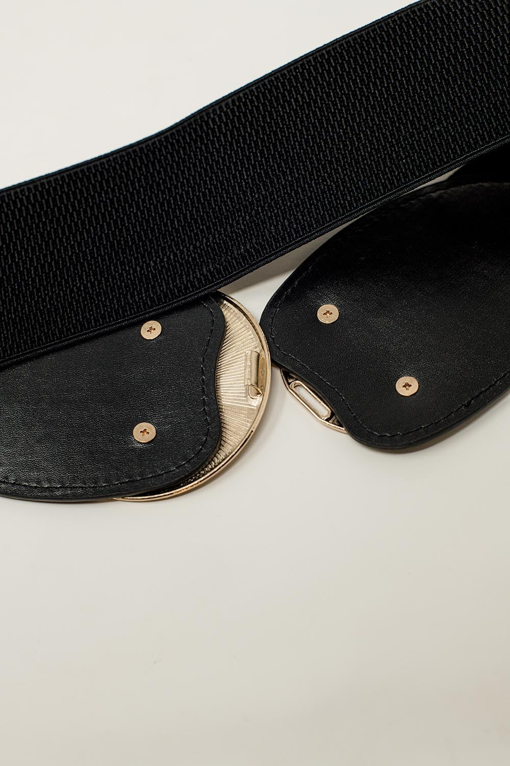 Black elastic belt with double metal buckle