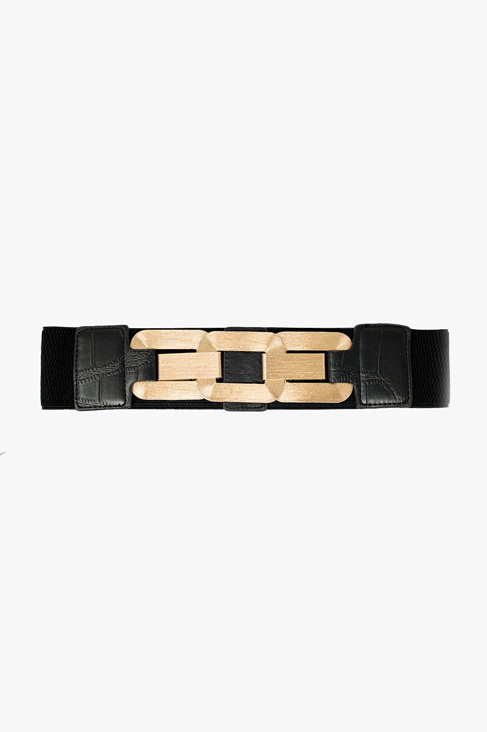 Q2 black elastic belt with triple metal buckle