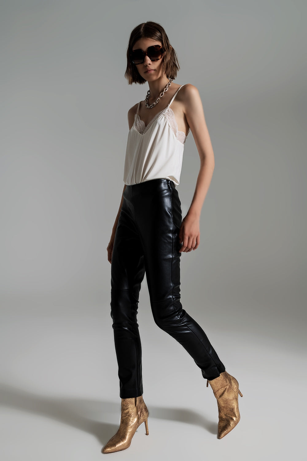 Black faux leather effect skinny pants - Szua Store