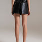 Black faux leather mini skirt with bow on the side - Szua Store